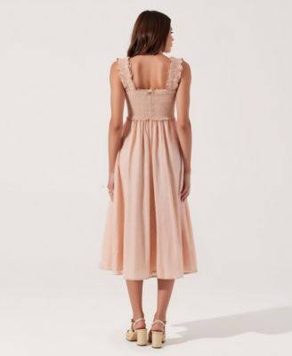 Women's Smocked Ruffle-Strap Button-Front Midi Dress