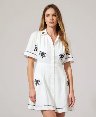Women's Short-Sleeve Embroidered Scalloped Shirt Dress