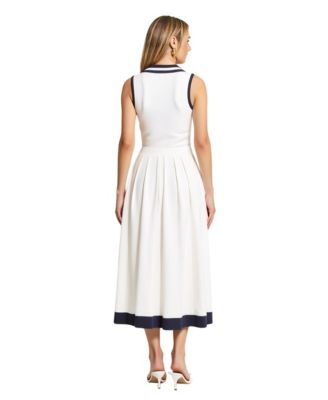 Women's Sleeveless Knit Midi Dress with Contrast Collar