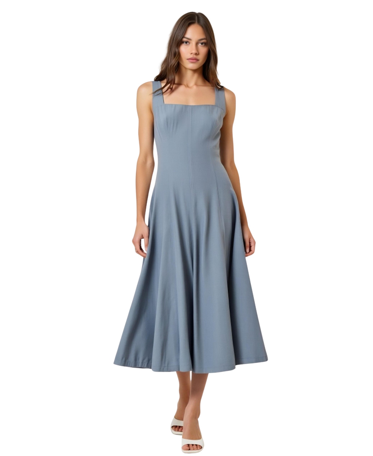 Women's Wide Strap Square Neck Fit & Flare Midi Dress - Pale blue