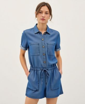Women's Utility Button-Up Drawstring Waist Romper