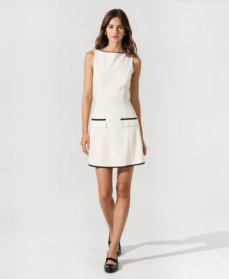 Women's Sleeveless A-Line Contrast Trim Faux Pocket Mini Dress