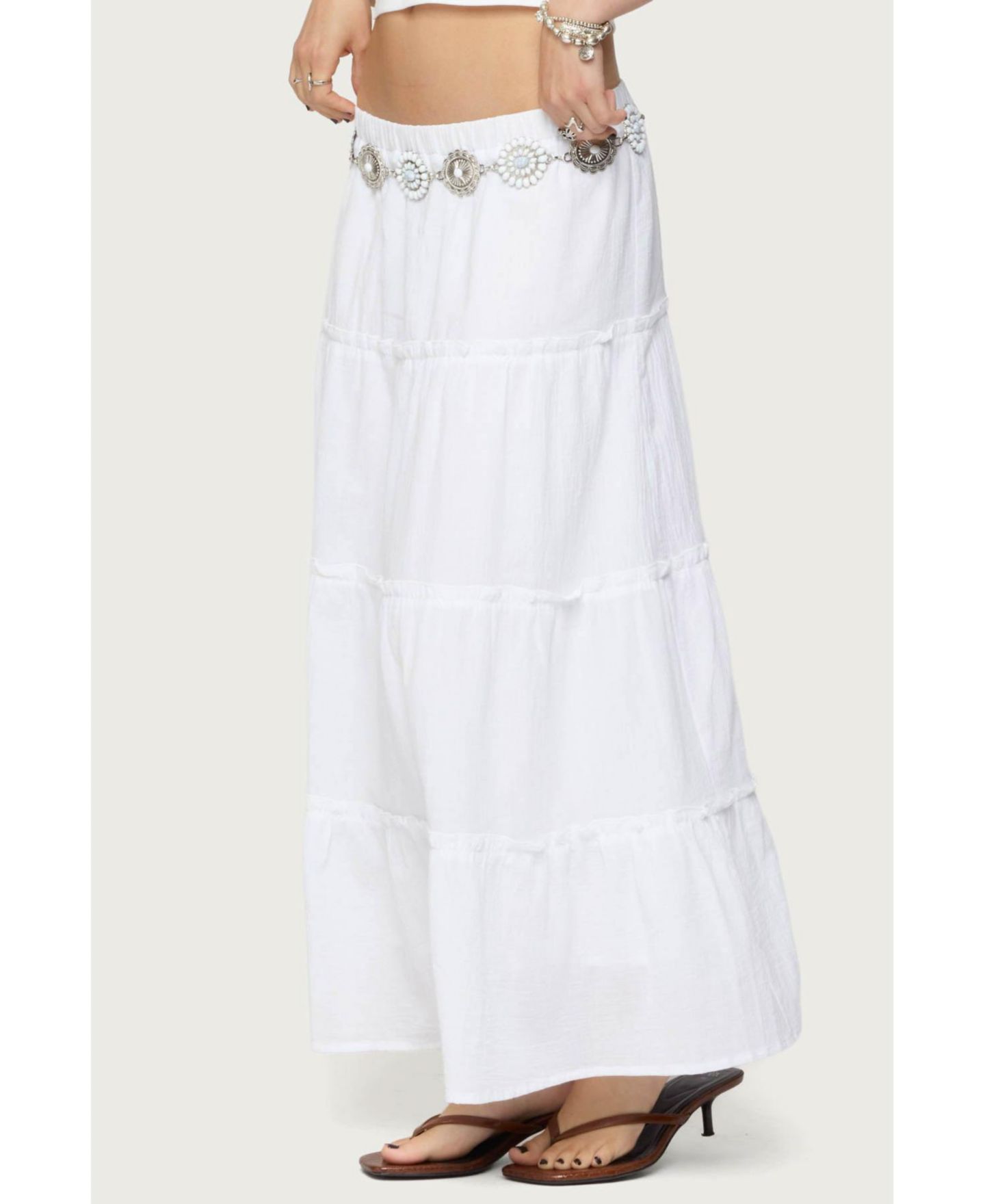 Женская юбка Edikted Charlotte Tiered Maxi, цвет: Белый — фото 5
