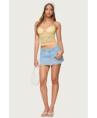 Womens Sheer Lace Cut Out Tank Top