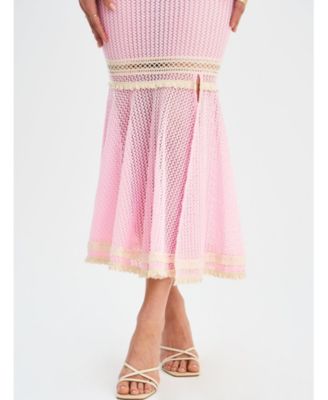 Women's Pallas Pink Lace Trim Crochet Mermaid Maxi Dress