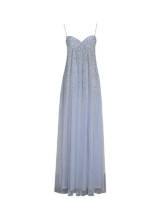 Women's Wallie Baby Blue Rhinestone Embellished Mesh Backless Gown