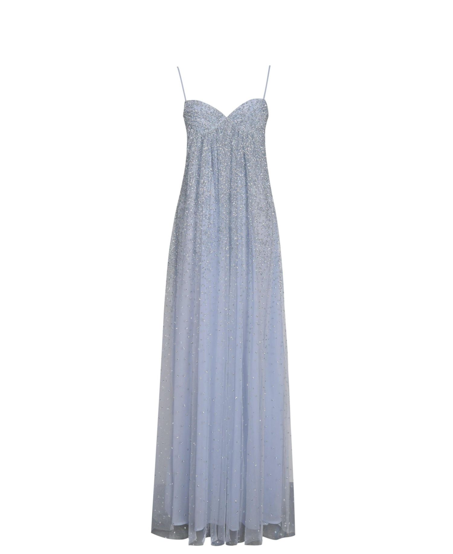 Women's Wallie Baby Blue Rhinestone Embellished Mesh Backless Gown