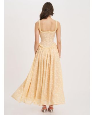 Women's Ulissa Orange Square Neck Jacquard Textured High Slit Maxi Dress