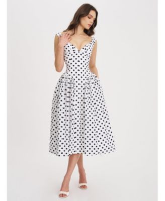 Women's Rahma Polka Dot Drop Waist Midi Cotton Poplin Dress