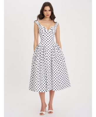 green emerald velvet dress Paige Polka Dot DropWaist Midi Dress - White main image 0