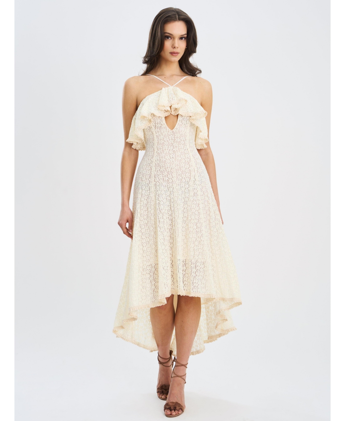 Women's Idra Lace Trim Sleeveless Crochet Midi Trailing Dress - Yellow crochet