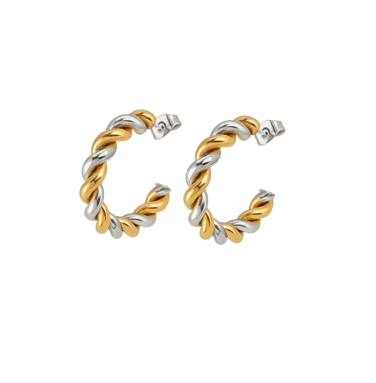 Gilded Twist Mixed Metal Two-Tone Hoop Earrings - Gold