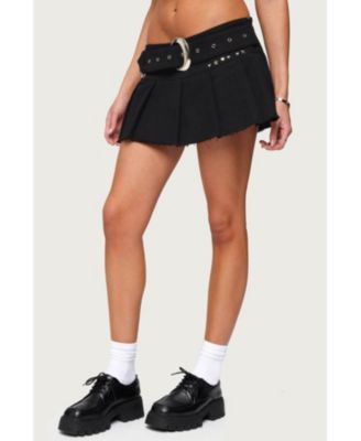 Womens Kore Belt Pleated Denim Micro Skort