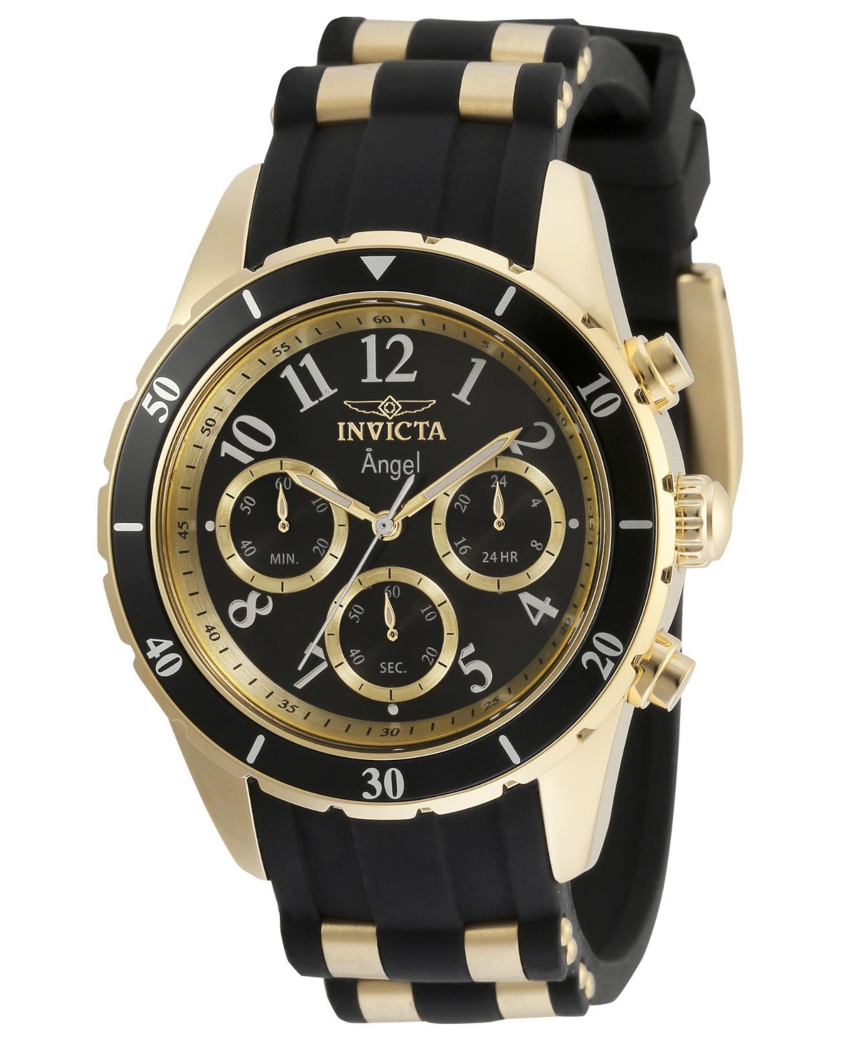 Women's 35589 Angel Quartz 3 Hand Black Dial Watch - Black