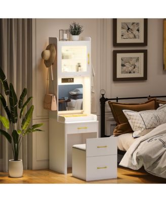 3-in-1 Vanity Desk with LED Sensor Light, Flip Mirror and Drawers