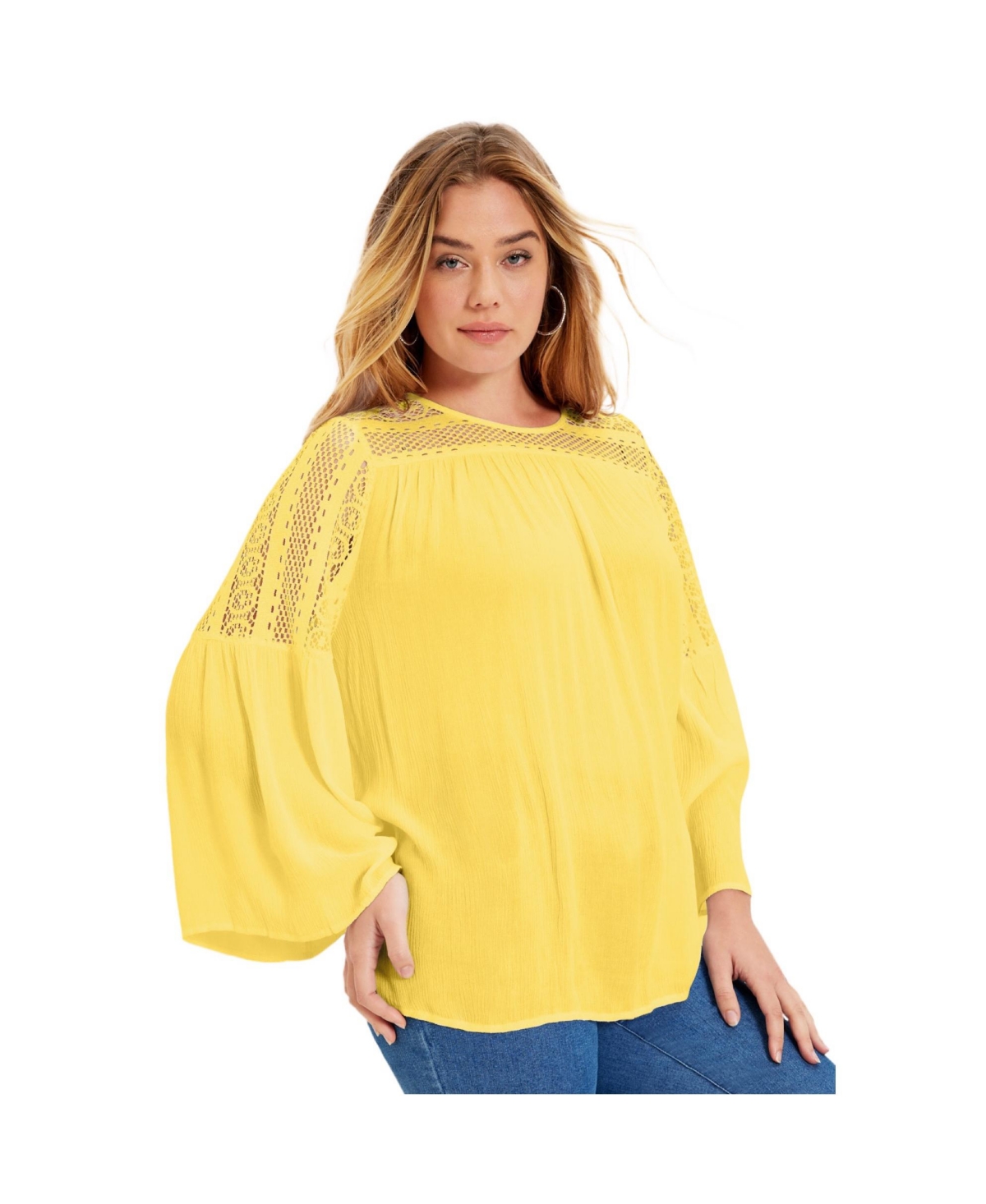 Women's Plus Size Crochet-Trim Blouse - Lemon mist