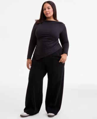 Trendy Plus Size Boat-Neck Asymmetrical Hem Top, Macy's Exclusive