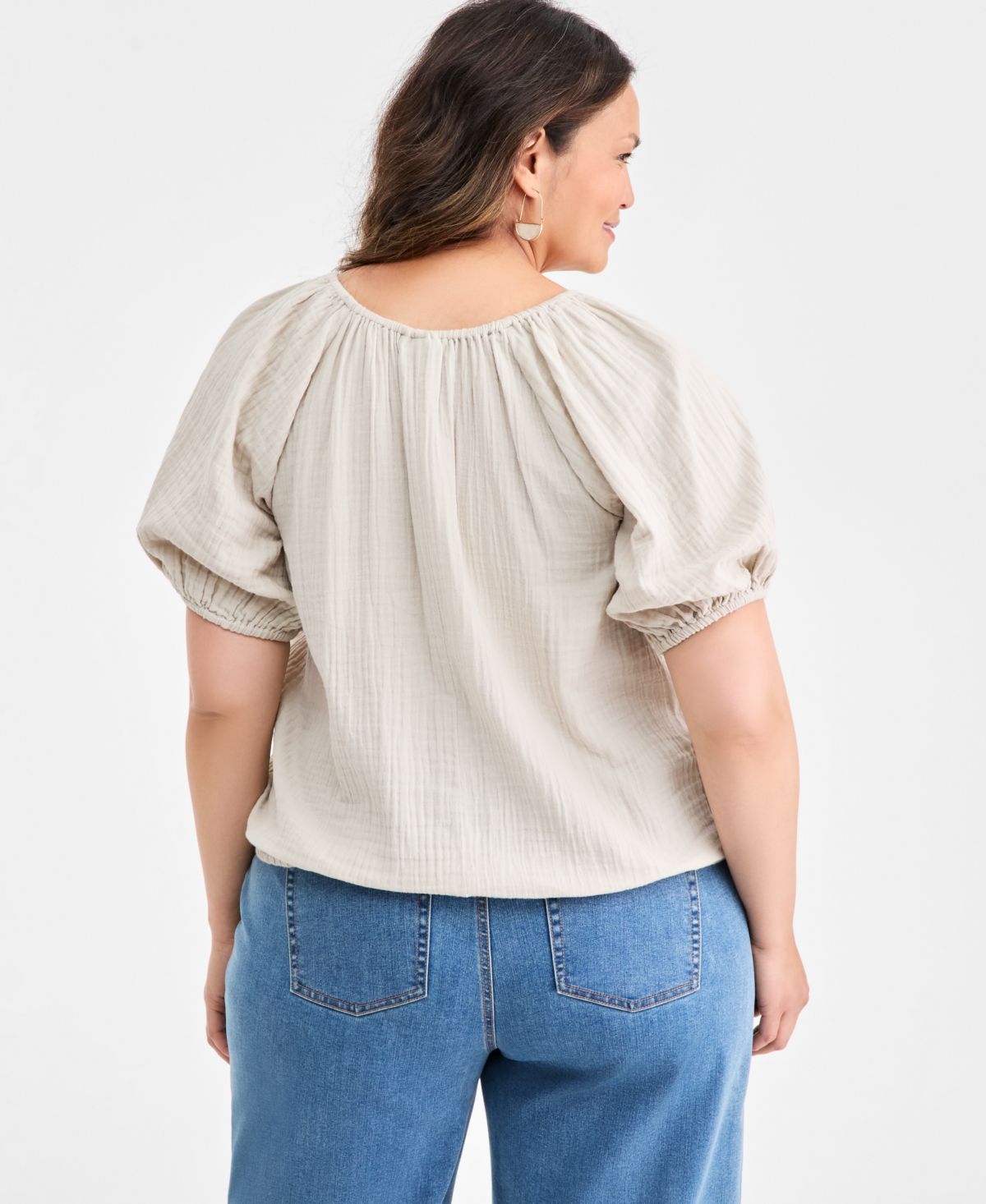Style & Co Plus Size Cotton Puff-Sleeve Bubble Top, Macy's Exclusive