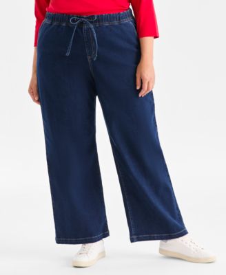 Plus Size High-Rise Pull-On Wide-Leg Jeans