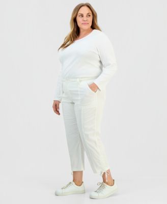 Plus Size Tie-Hem Cropped Utility Pants