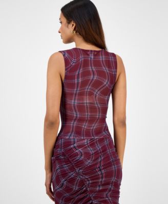 Women's Plaid Mesh Ruched Tank, Macy's Exclusive