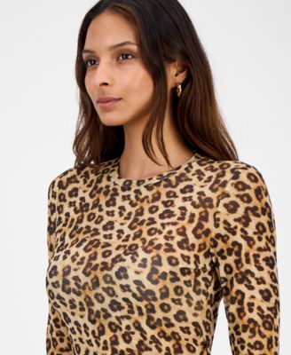 Women's Leopard-Print Mesh Long-Sleeve Top, Macy's Exclusive