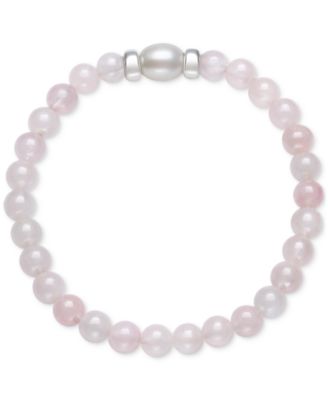 Macy's - Onyx & Cultured Freshwater Pearl (7-8mm) Stretch Bracelet in Sterling Silver (Also in Rose Quartz)