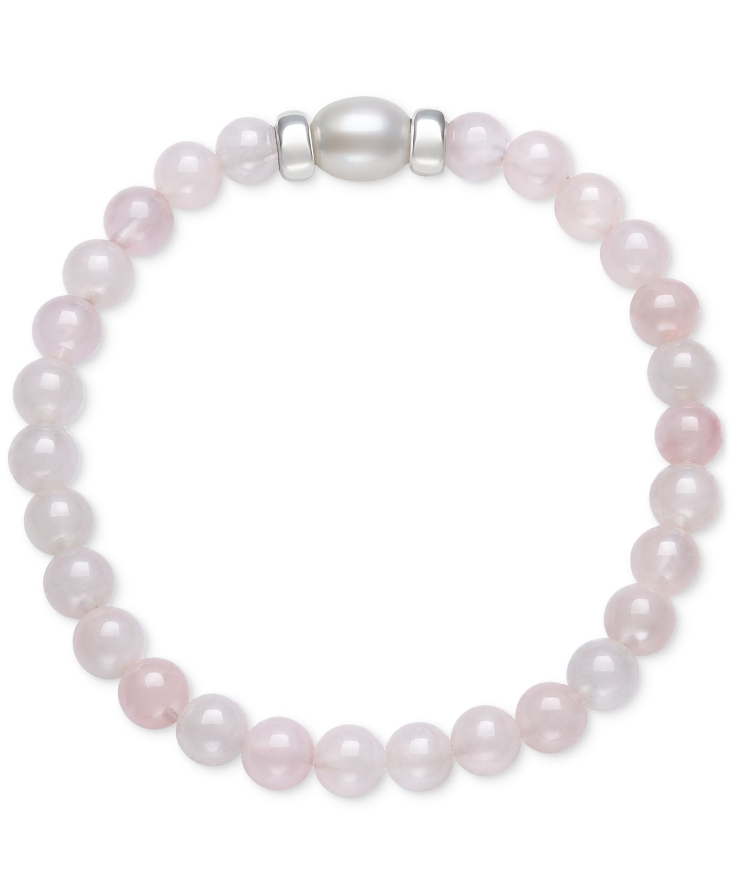 Onyx & Cultured Freshwater Pearl (7-8mm) Stretch Bracelet in Sterling Silver (Also in Rose Quartz)