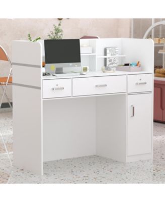 Computer Desk with Drawers, White Office Desk with Storage Cabinet, Study Writing Table for Home Office, Bedroom