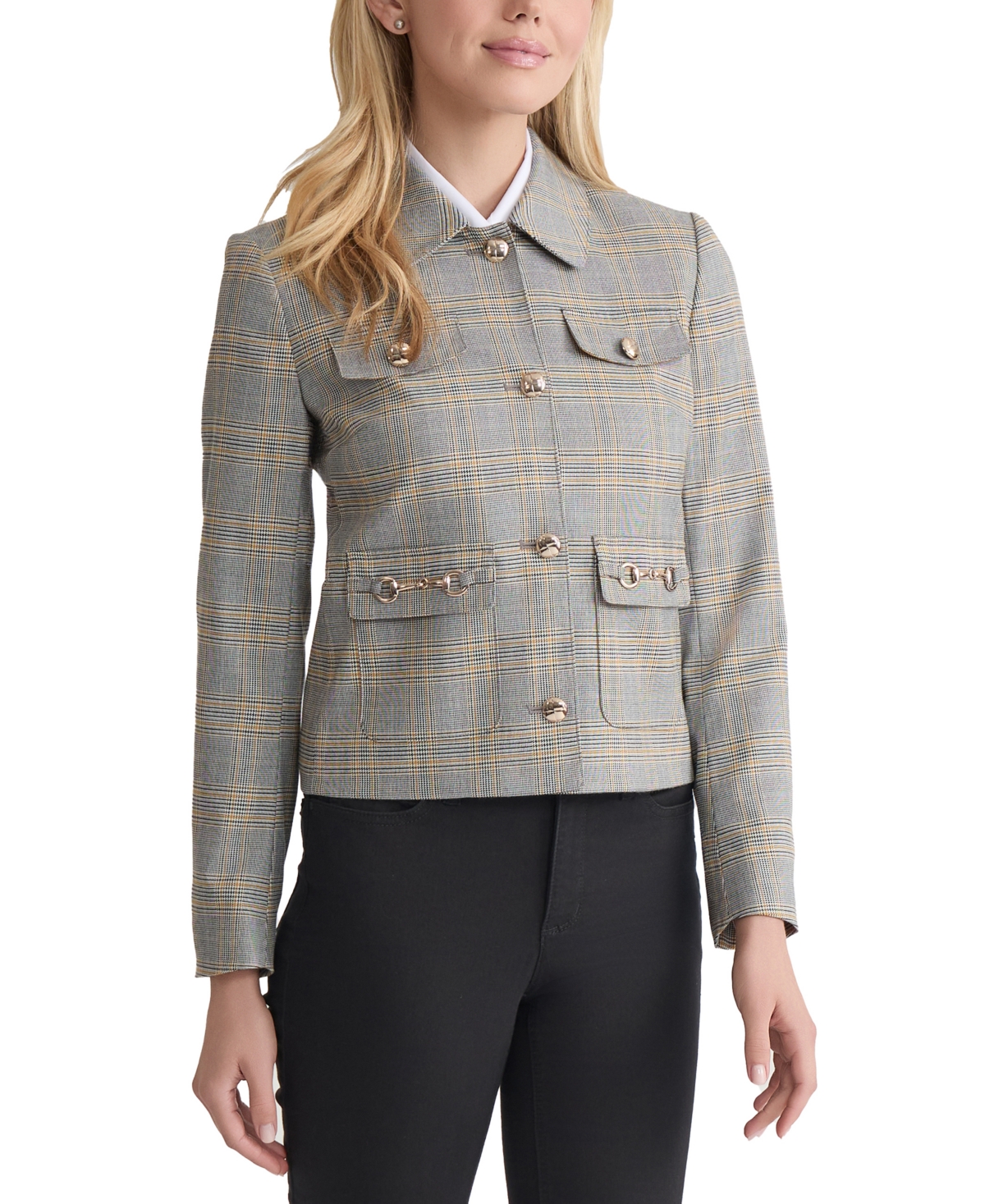 Jones New York Petite Glen Plaid Jacket In Gray