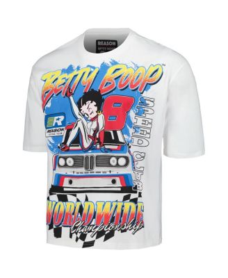 Men's and Women's White Betty Boop Racing Graphic Box T-Shirt