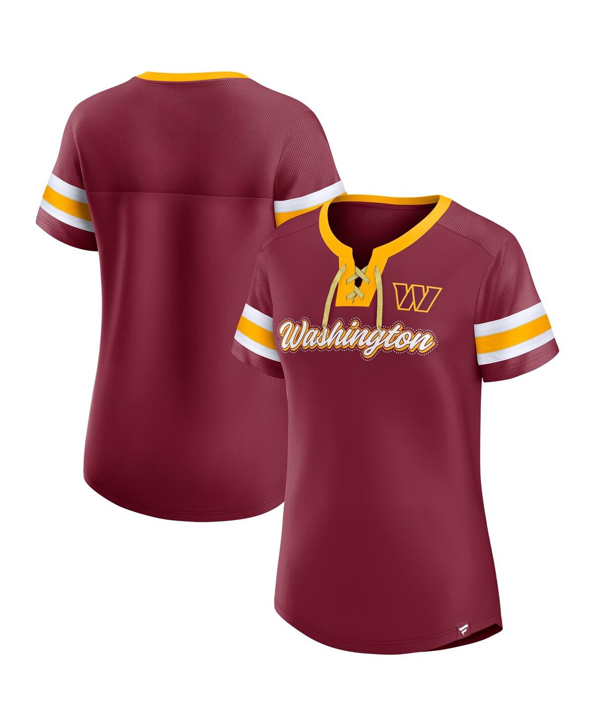Fanatics Women's Burgundy Washington Commanders True Catch Iconic Rhinestone Bling Athena Lace-up T-shirt In Burgundy