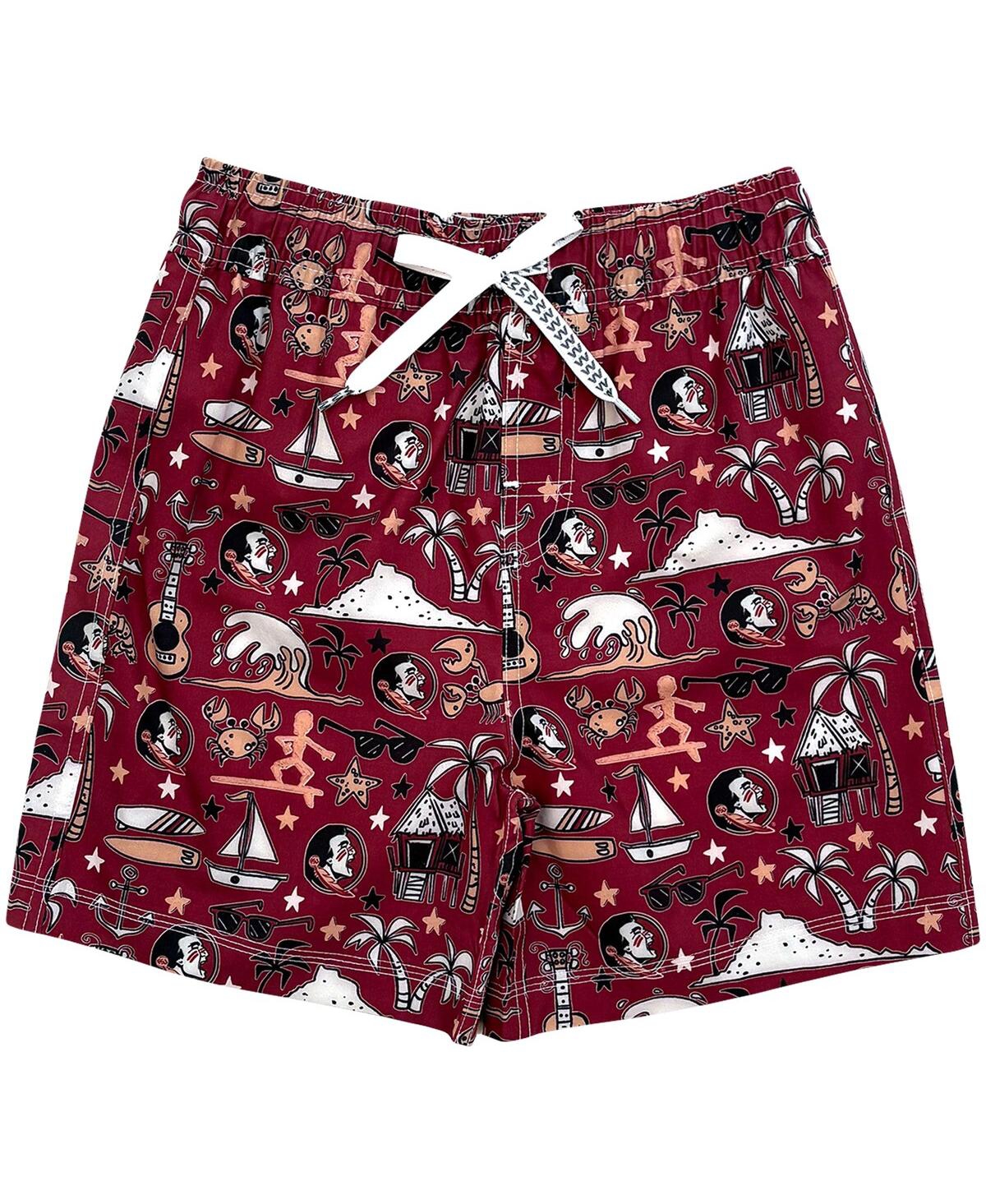 Wes & Willy Big Boys And Girls Garnet Florida State Seminoles Luau Swim Trunks In Red