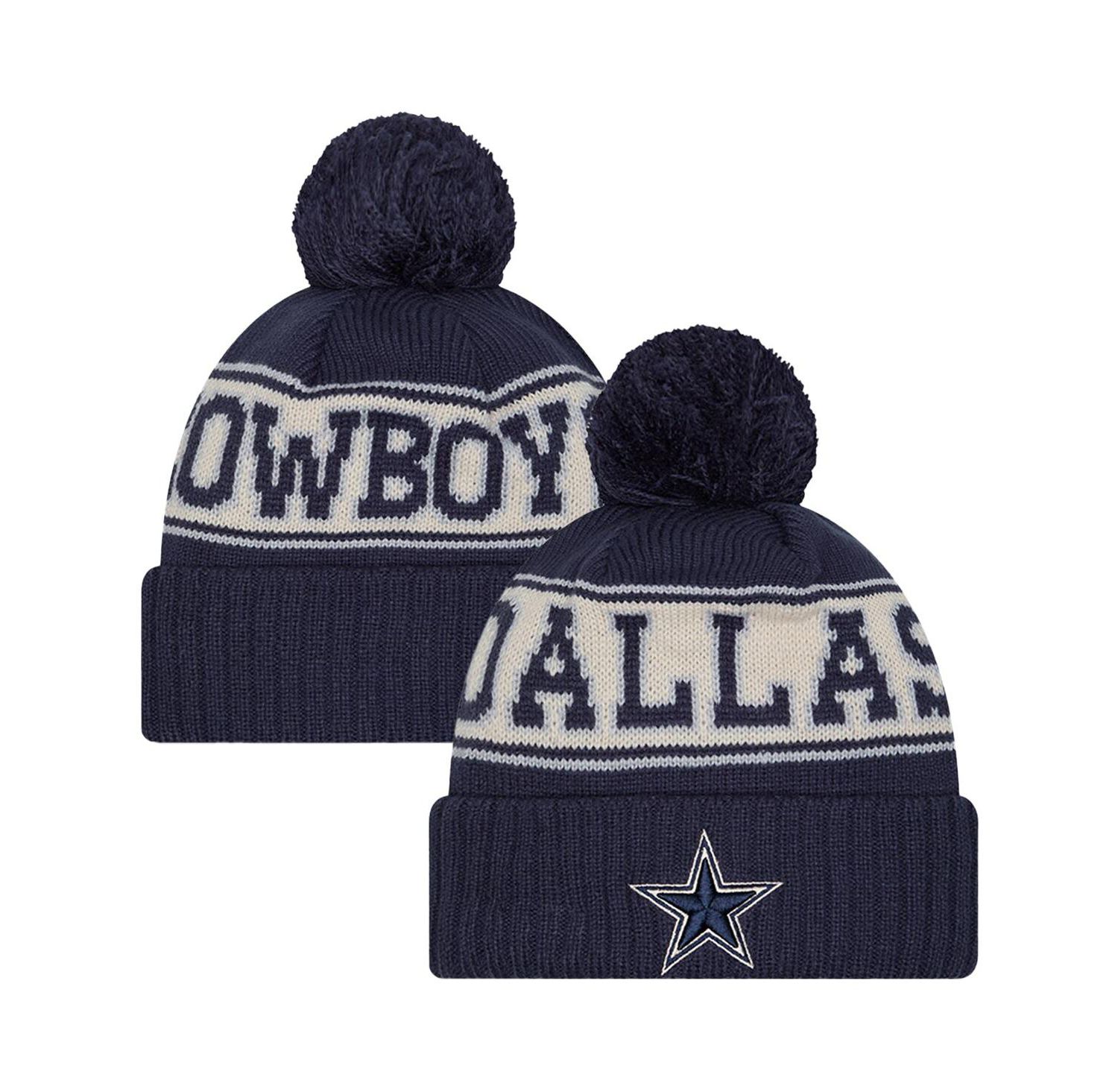 Men's Navy Dallas Cowboys Retro Cuffed with Pom Knit Hat