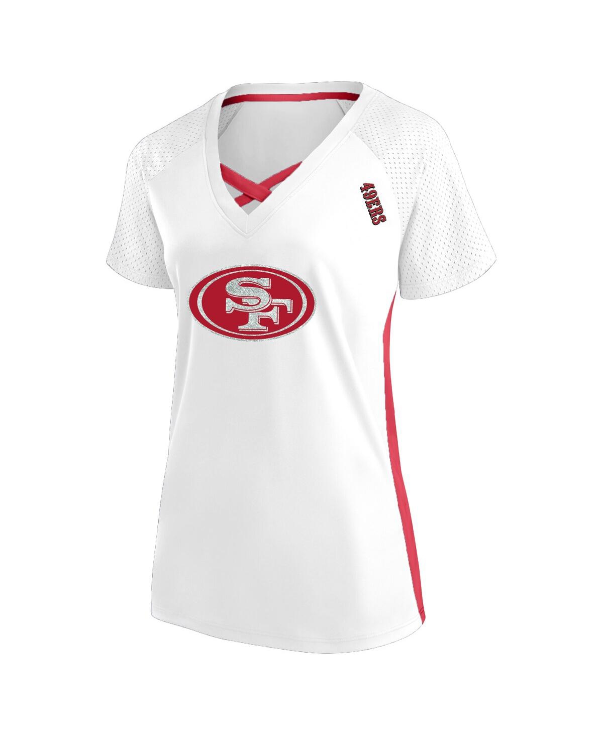 Fanatics Women's White San Francisco 49ers Plus Size Glitter Lace-up V- Neck T-shirt In White