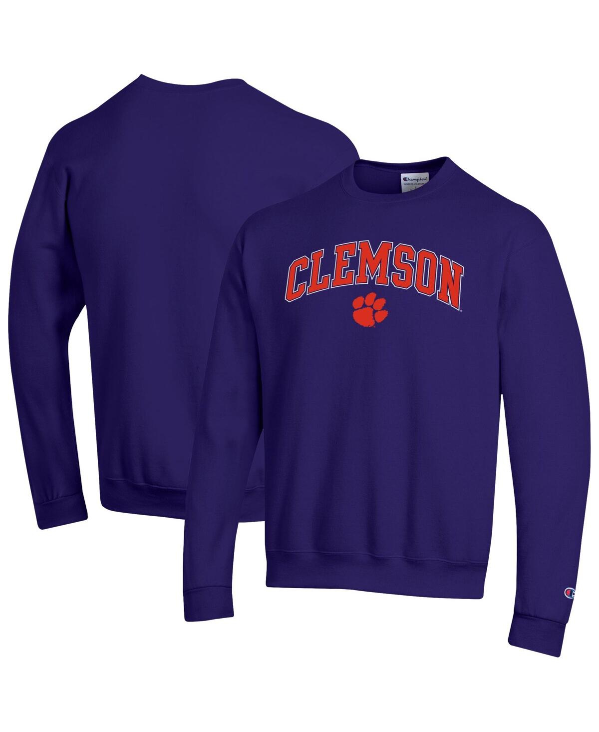 Men's Purple Clemson Tigers Arch Over Logo Pullover Sweatshirt - Purple