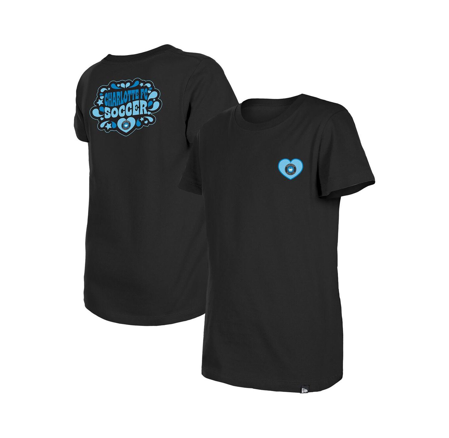 Big Girls Black Charlotte FC Bubble Heart T-Shirt