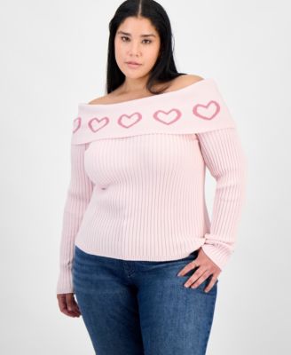 Madden Girl - Trendy Plus Size Heart Off-The-Shoulder Sweater