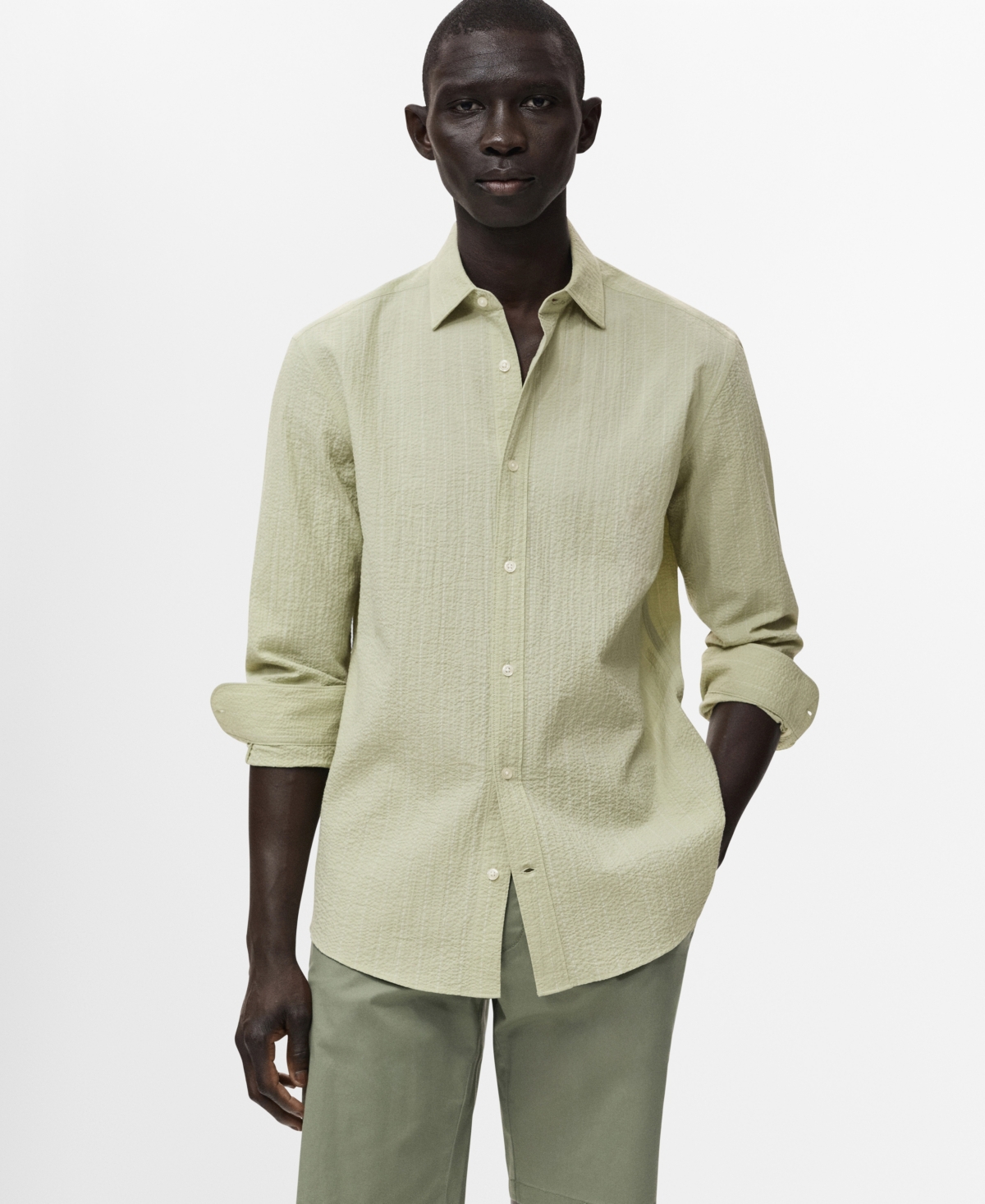 Men's Regular-Fit Stripe-Textured Shirt - Pastel Green