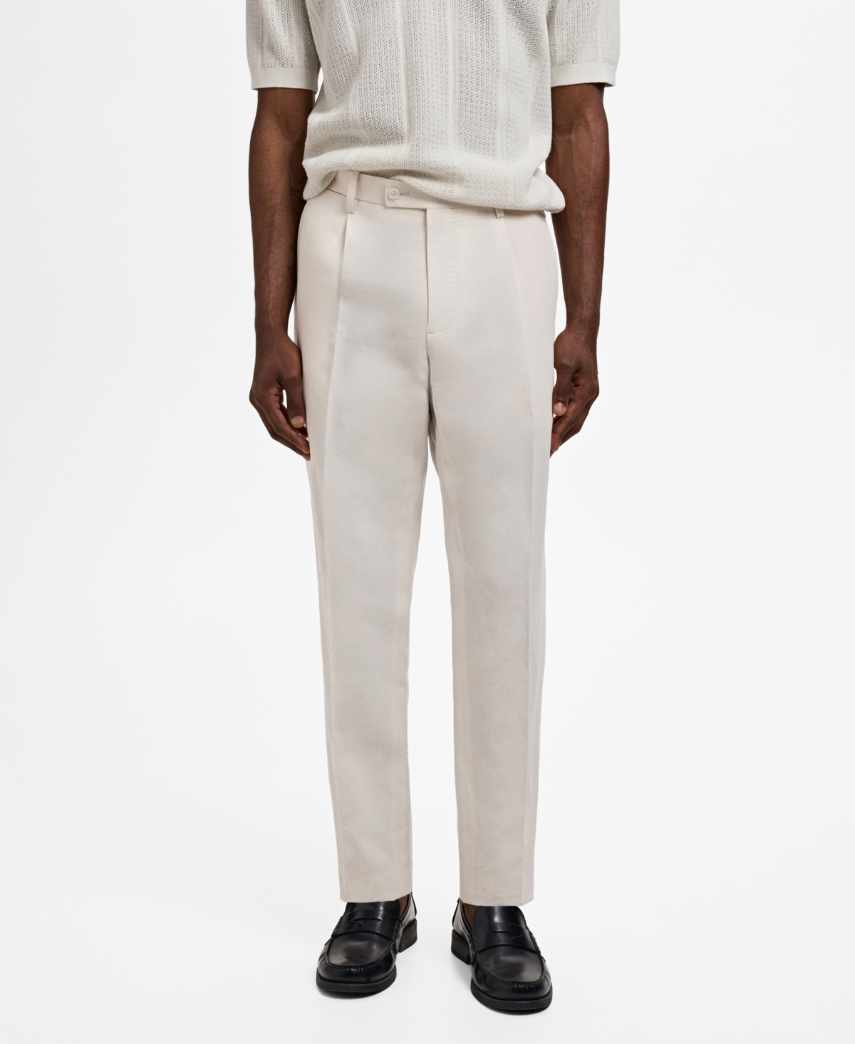 Men's Pleated Linen Lyocell Pants - Ecru