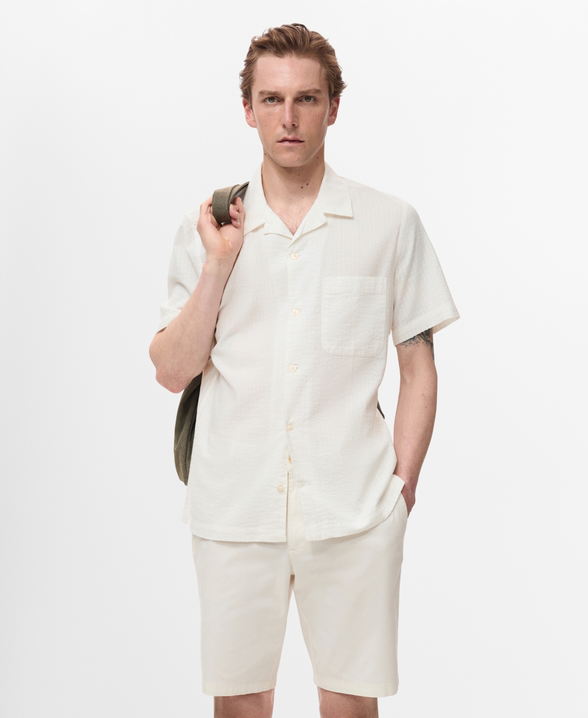 Men's Regular Fit Seersucker Shirt - Off White