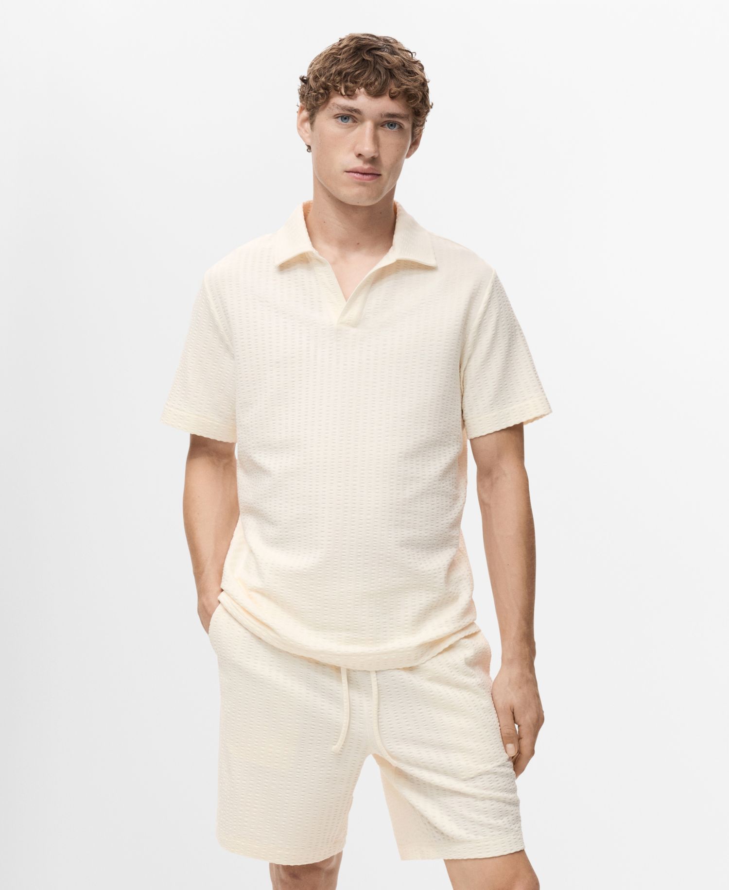 Men's Seersucker Cotton Polo Shirt
