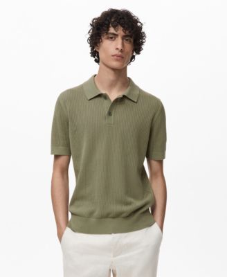 Men's Openwork Knitted Cotton Polo Shirt