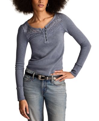 Lucky Brand - Women's Lace-Yoke Long-Sleeve Henley Top