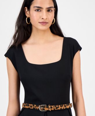 Women's Square-Neck Cap-Sleeve Fit & Flare Dress