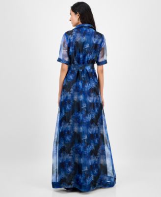 Women's Floral-Print Short-Sleeve Maxi Shirtdress