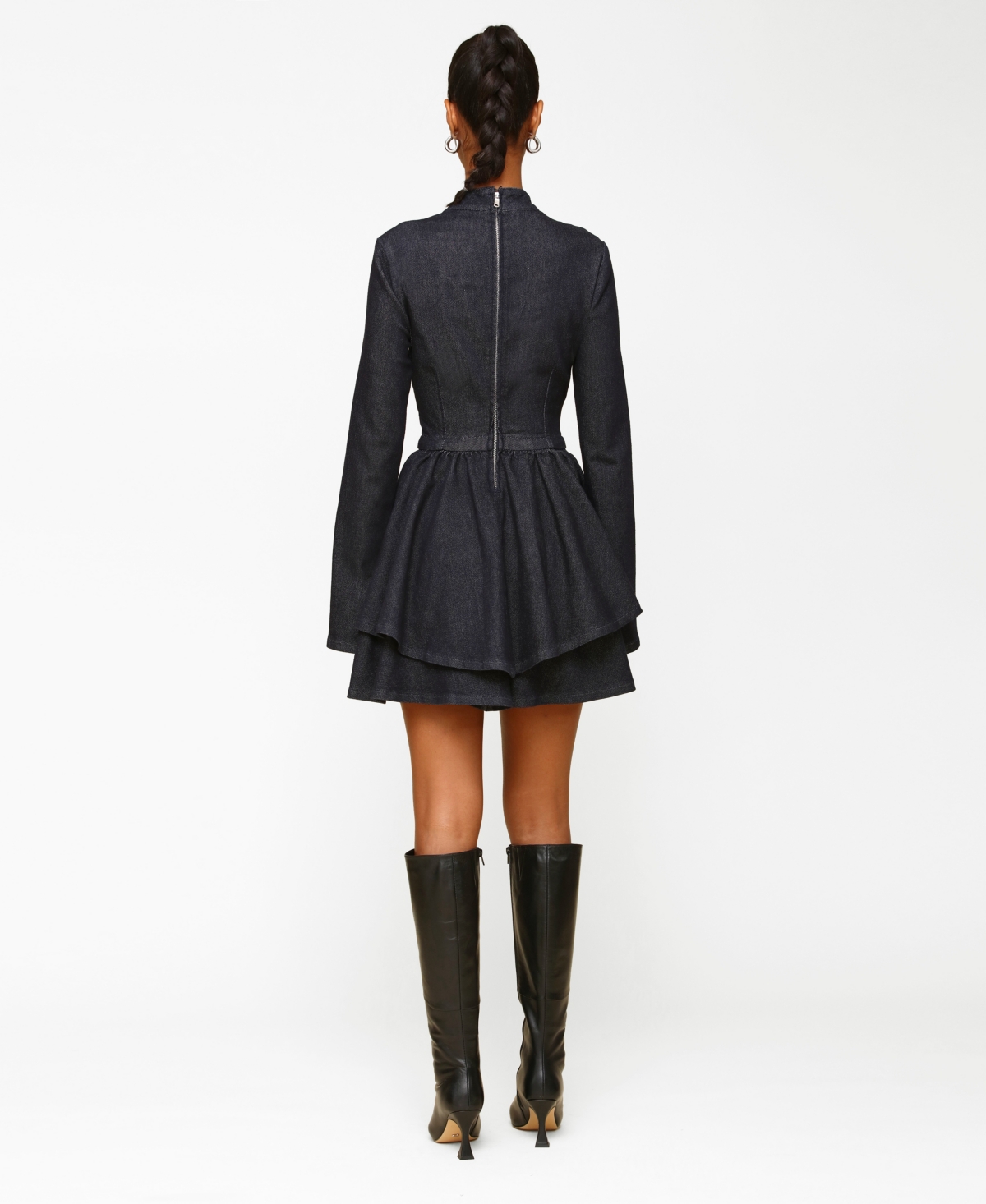 Avec Les Filles Long Sleeve Denim Minidress In Gray
