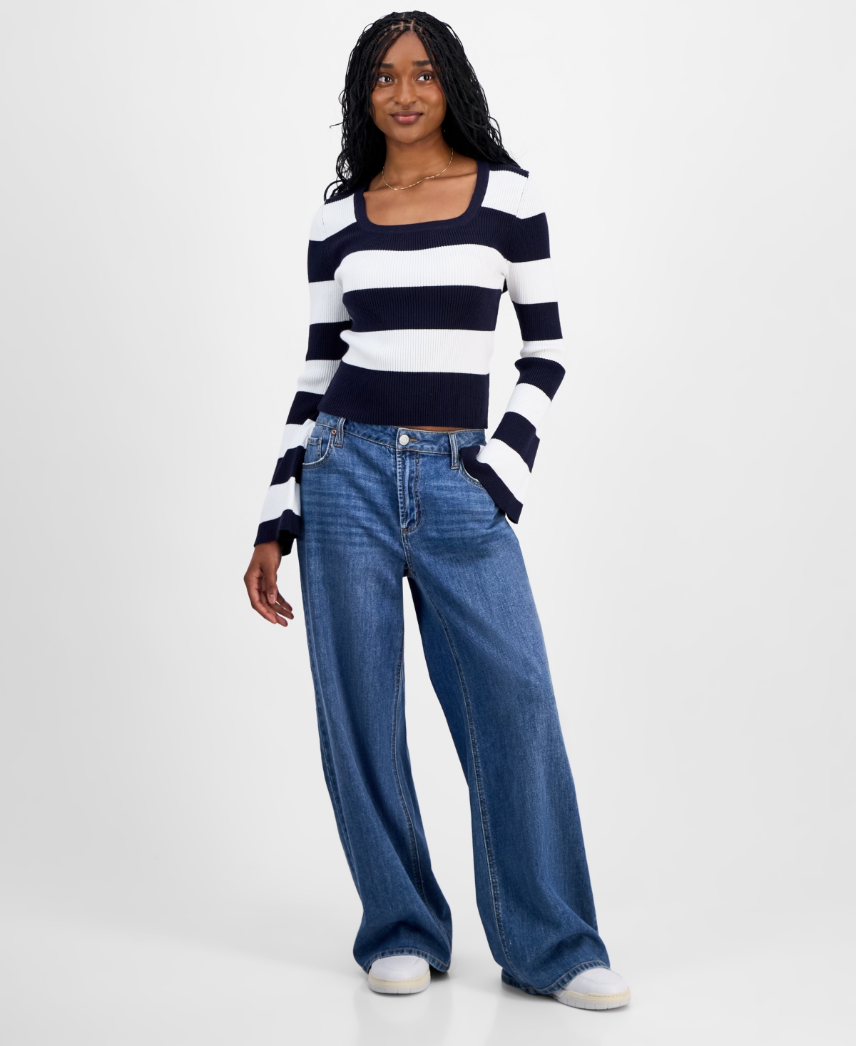 Madden Girl Juniors' Square-neck Sweater In White