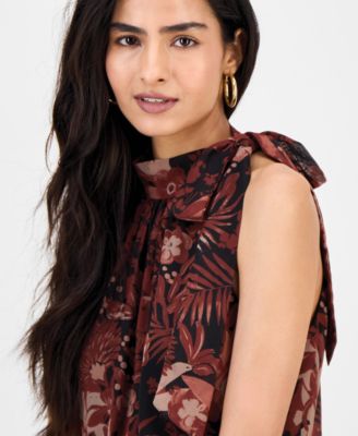 Women's Tie-Neck Blouson Tiered Maxi Dress