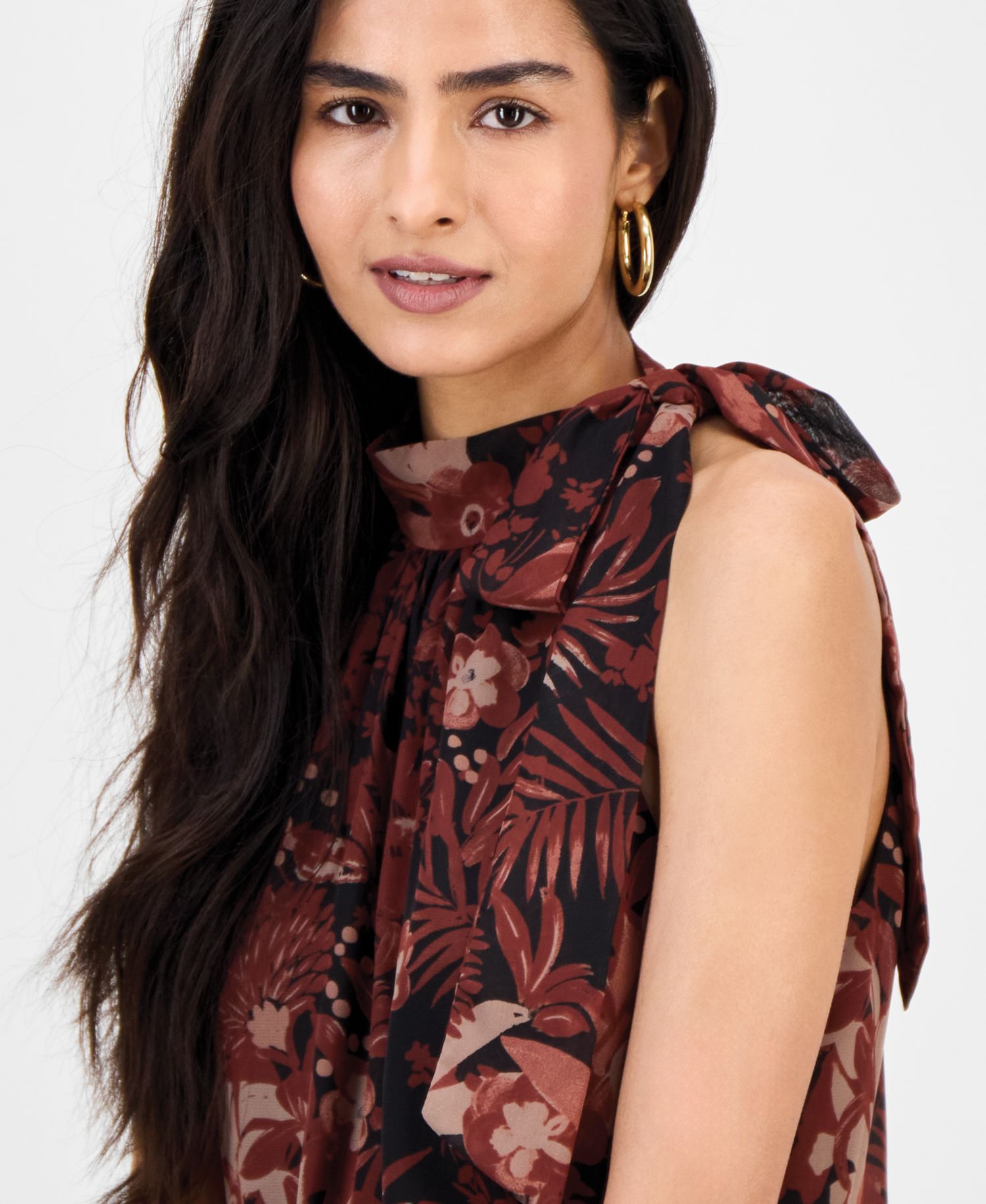 Women's Tie-Neck Blouson Tiered Maxi Dress
